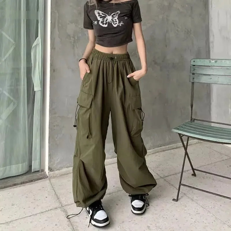 American retro workwear casual pants women's summer versatile straight leg hanging feeling ankle tied pants loose wide leg pants