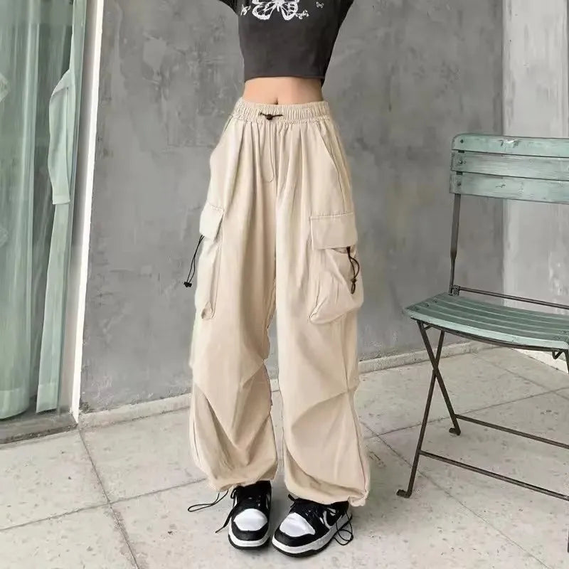 American retro workwear casual pants women's summer versatile straight leg hanging feeling ankle tied pants loose wide leg pants