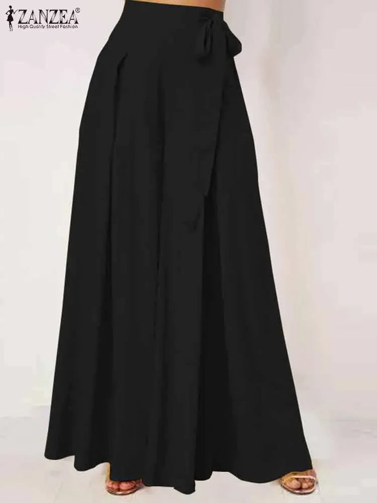 2025 Summer Wide Leg Pants ZANZEA Elegant Women High Waist Long Trousers Pleated Pantalon Casual Flare Pant Oversized Streetwear