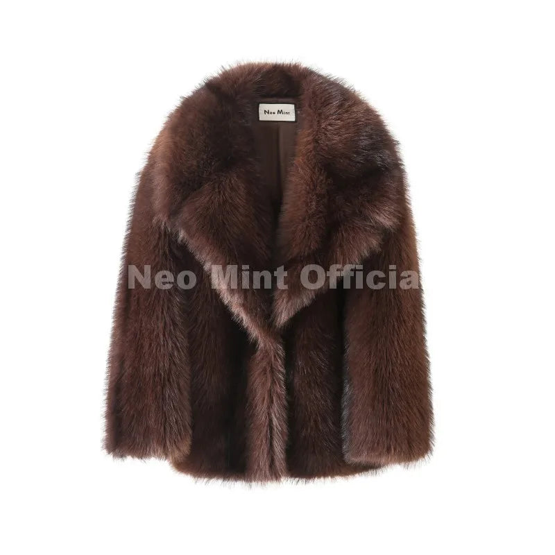 Neo Mint Luxury Brand Fashion Women Yellow Striped Faux Fur Jacket Coat Chic Girls 2025 Winter Oversized Warm Outerwear Overcoat