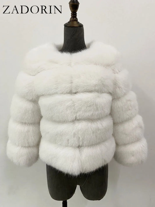 ZADORIN S-6XL Mink Coat Winter Black White Faux Fur Coat Woman Elegant Fluffy Faux Fur Jacket Top Short Fur Coats Woman Clothing
