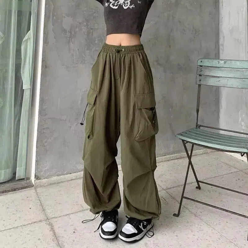 American retro workwear casual pants women's summer versatile straight leg hanging feeling ankle tied pants loose wide leg pants