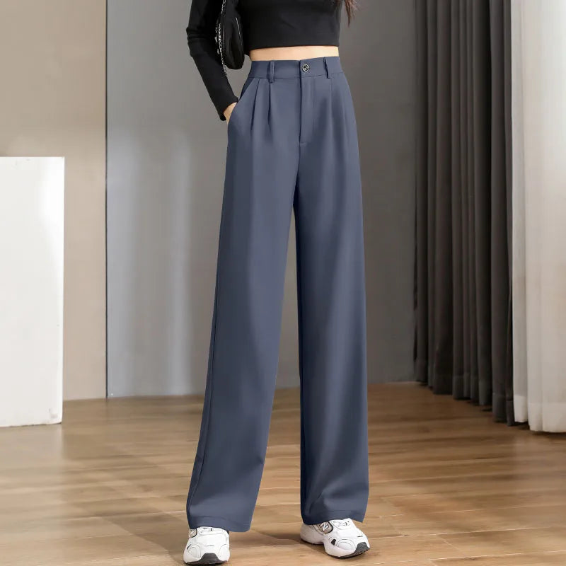 Women'S Loose Spring Summer 2025 New High Waist Wide Legs Slim Casual Trousers Korean Fashion Trend Female Suit Straight Pants