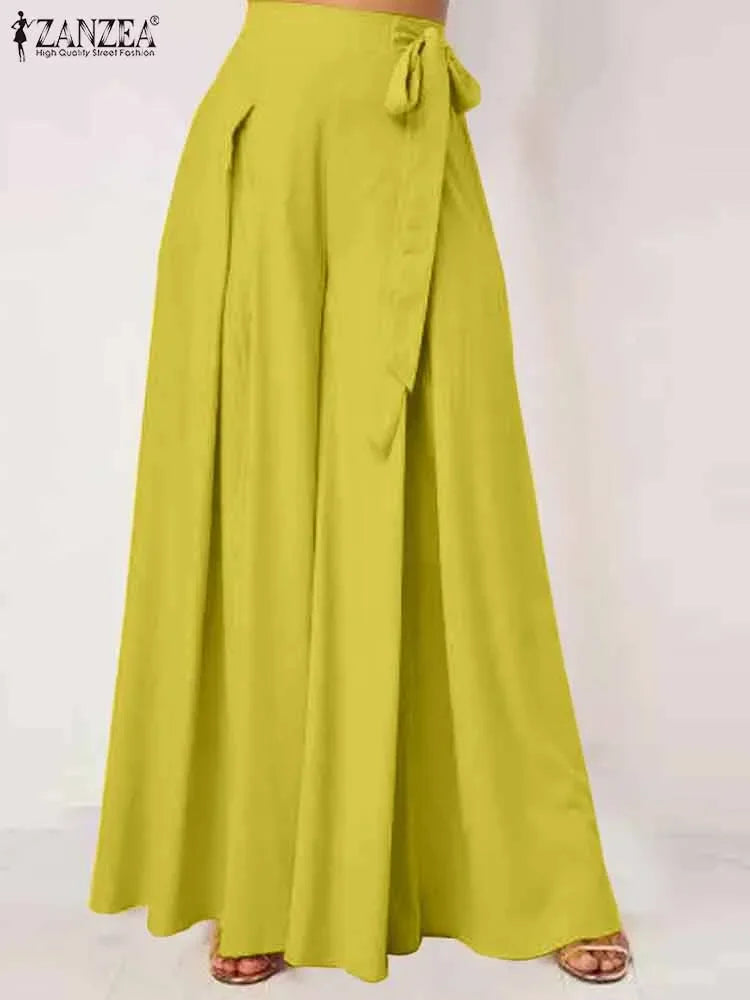 2025 Summer Wide Leg Pants ZANZEA Elegant Women High Waist Long Trousers Pleated Pantalon Casual Flare Pant Oversized Streetwear