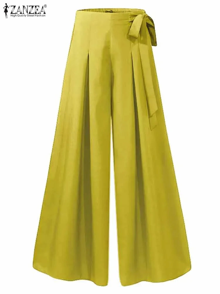 2025 Summer Wide Leg Pants ZANZEA Elegant Women High Waist Long Trousers Pleated Pantalon Casual Flare Pant Oversized Streetwear