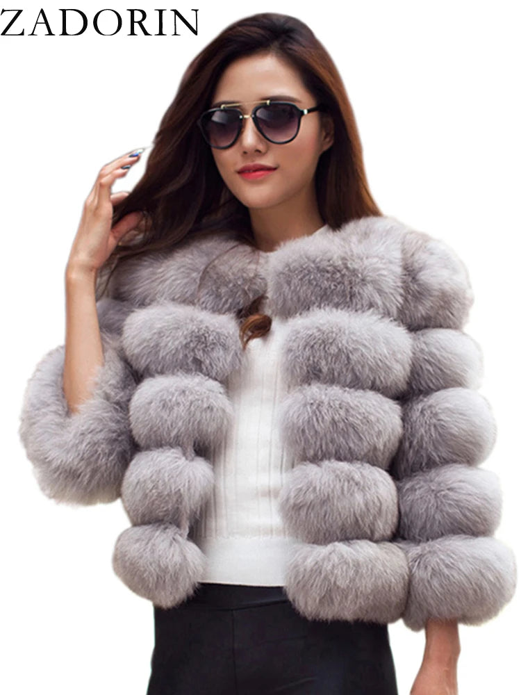 ZADORIN S-6XL Mink Coat Winter Black White Faux Fur Coat Woman Elegant Fluffy Faux Fur Jacket Top Short Fur Coats Woman Clothing