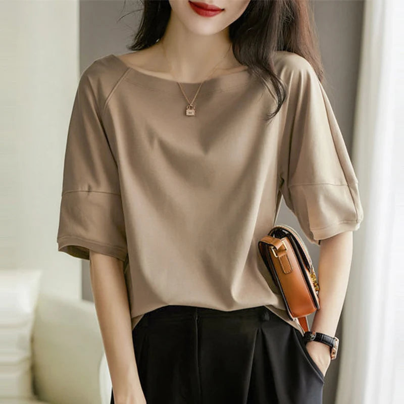 ZANZEA Women Casual Half Sleeve Blouse 2024 Summer Loose Boat Neck Tops Korean Harajuku Solid Blusas Fashion Holiday Plain Tunic