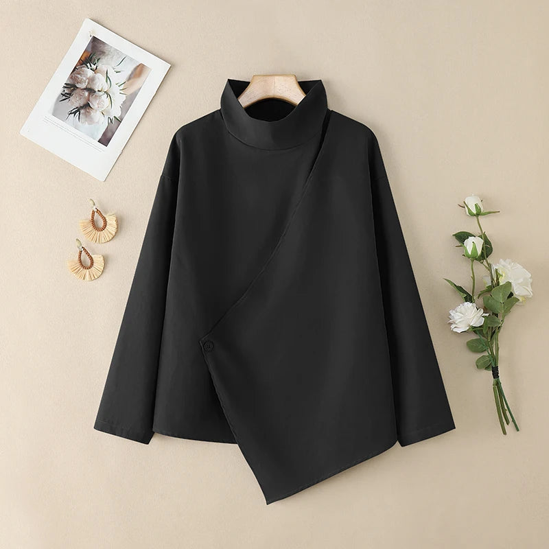2025 ZANZEA Stylish Autumn Blouses Women Turtleneck Tops Elegant Long Sleeve Office Work Shirt Solid Irregular Blusas Oversize