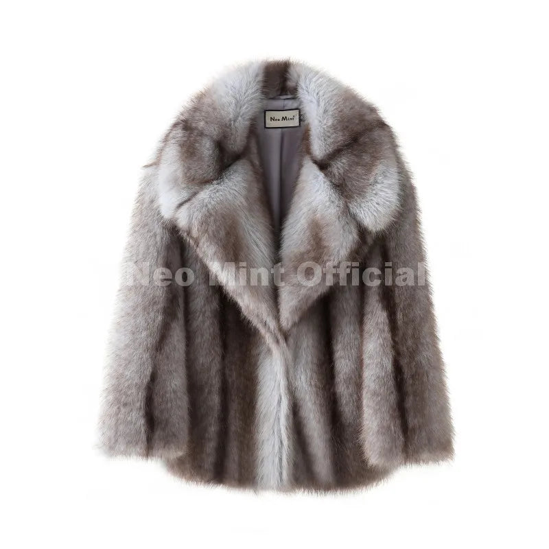 Neo Mint Luxury Brand Fashion Women Yellow Striped Faux Fur Jacket Coat Chic Girls 2025 Winter Oversized Warm Outerwear Overcoat