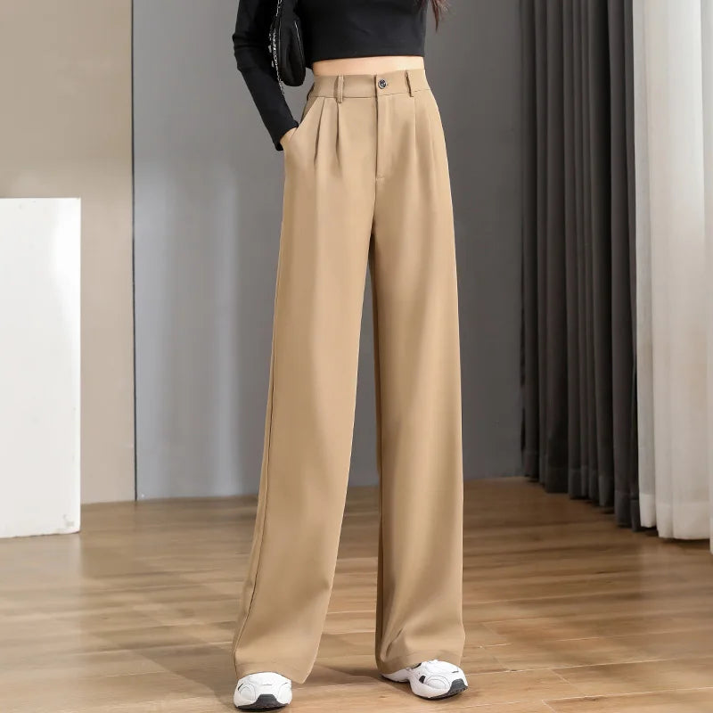 Women'S Loose Spring Summer 2025 New High Waist Wide Legs Slim Casual Trousers Korean Fashion Trend Female Suit Straight Pants