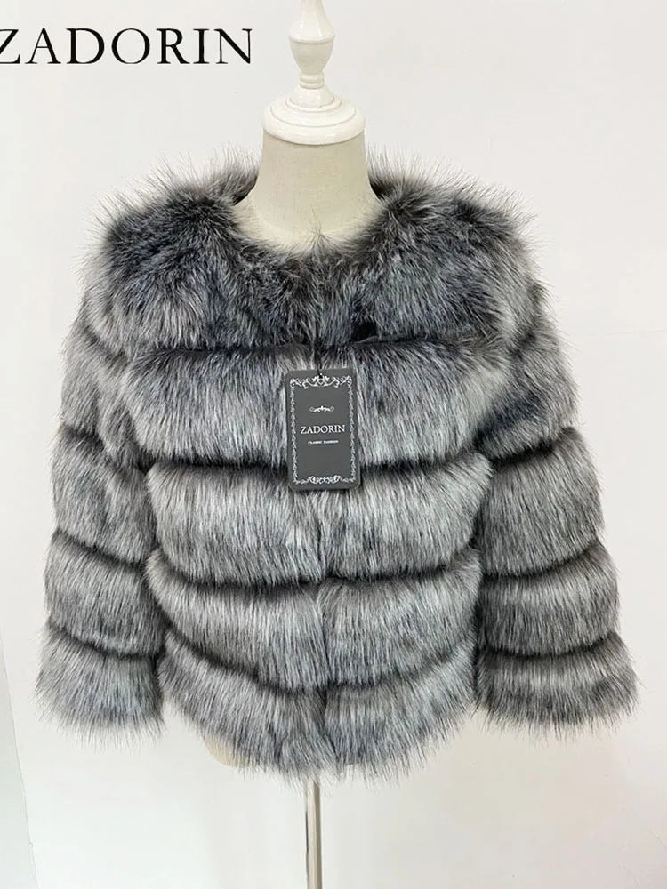 ZADORIN S-6XL Mink Coat Winter Black White Faux Fur Coat Woman Elegant Fluffy Faux Fur Jacket Top Short Fur Coats Woman Clothing