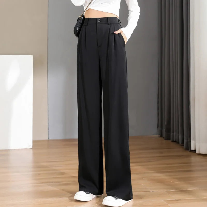 Women'S Loose Spring Summer 2025 New High Waist Wide Legs Slim Casual Trousers Korean Fashion Trend Female Suit Straight Pants