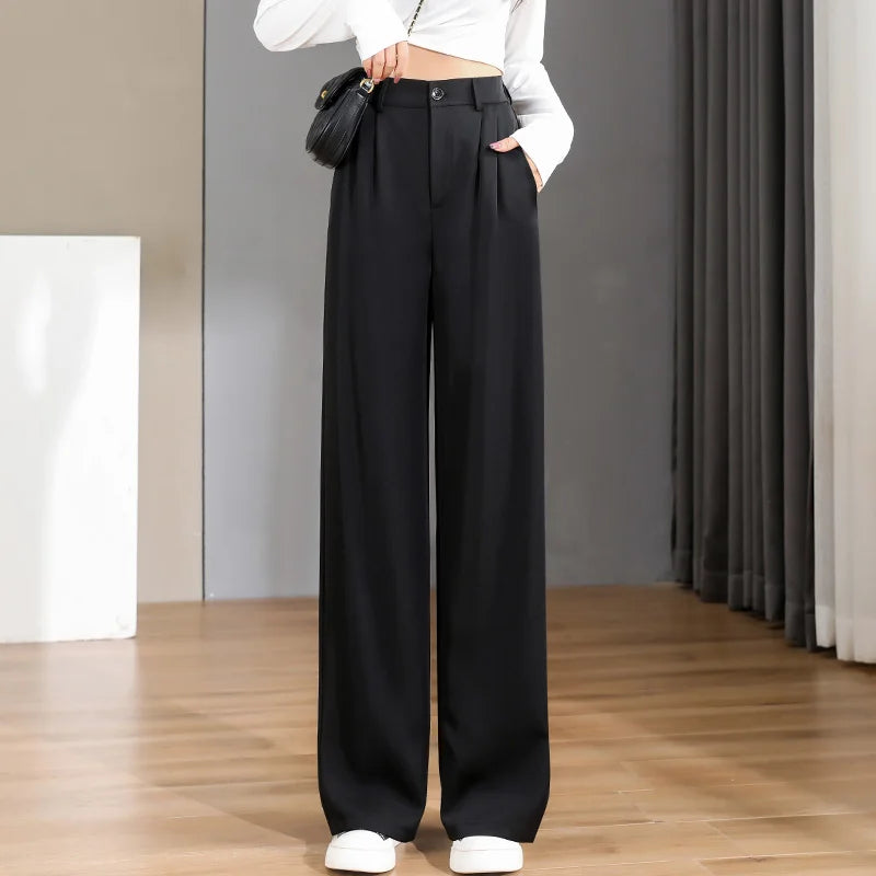 Women'S Loose Spring Summer 2025 New High Waist Wide Legs Slim Casual Trousers Korean Fashion Trend Female Suit Straight Pants