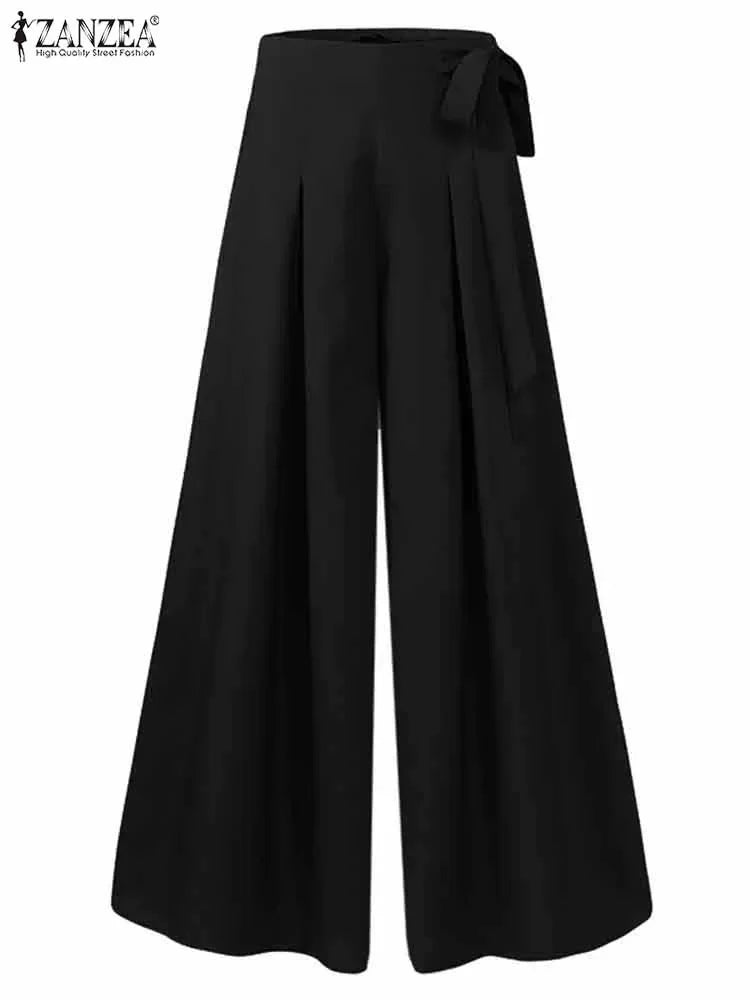 2025 Summer Wide Leg Pants ZANZEA Elegant Women High Waist Long Trousers Pleated Pantalon Casual Flare Pant Oversized Streetwear