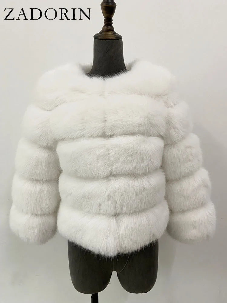 ZADORIN S-6XL Mink Coat Winter Black White Faux Fur Coat Woman Elegant Fluffy Faux Fur Jacket Top Short Fur Coats Woman Clothing
