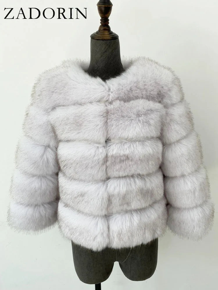 ZADORIN S-6XL Mink Coat Winter Black White Faux Fur Coat Woman Elegant Fluffy Faux Fur Jacket Top Short Fur Coats Woman Clothing