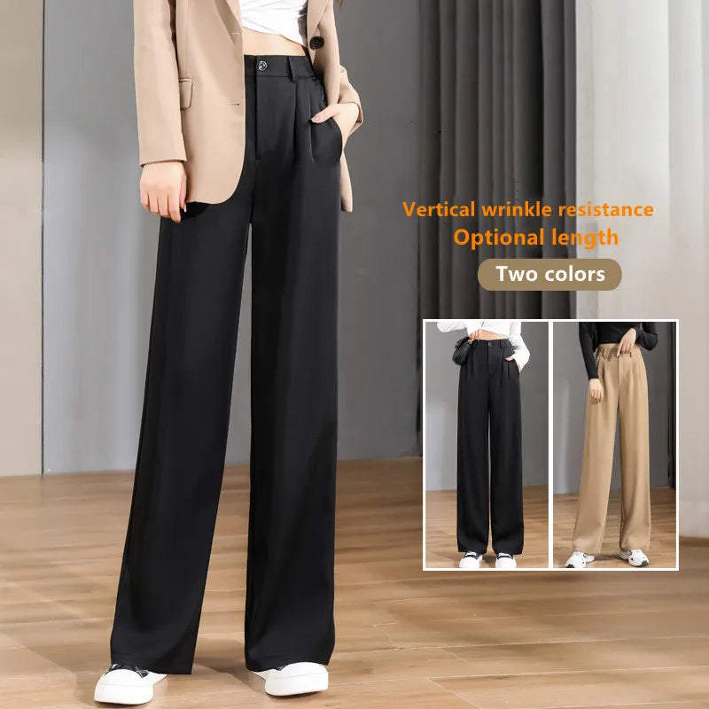 Women'S Loose Spring Summer 2025 New High Waist Wide Legs Slim Casual Trousers Korean Fashion Trend Female Suit Straight Pants