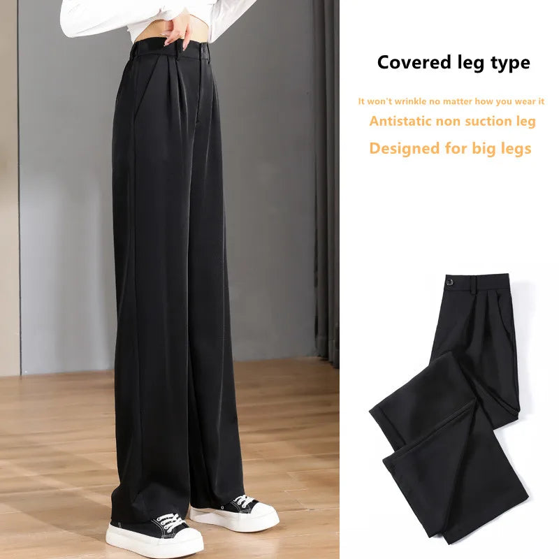 Women'S Loose Spring Summer 2025 New High Waist Wide Legs Slim Casual Trousers Korean Fashion Trend Female Suit Straight Pants